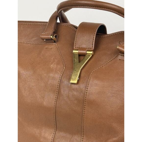 SAINT LAURENT Y Line Cabas Chic Handbag Women's Brown Leather Large - Picture 2 of 15